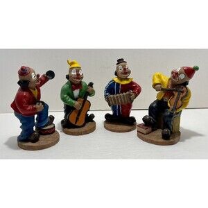 Vintage Circus Musician Clown FIGURINE Lot Of 4 EUC